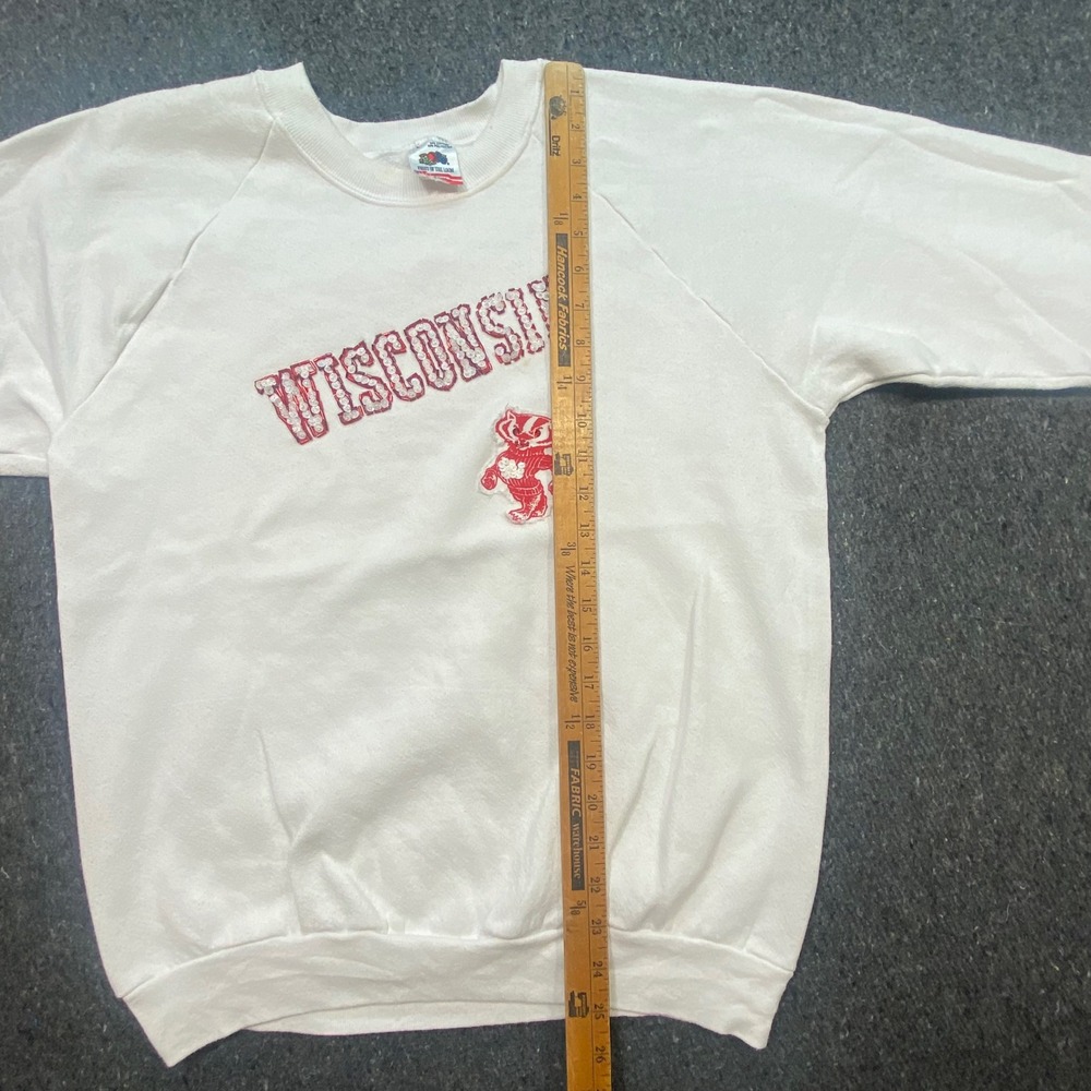 Wisconsin Badgers Sweatshirt Sz L Womens White Sequin Beaded Raglan Vintage 90s - Picture 7 of 9